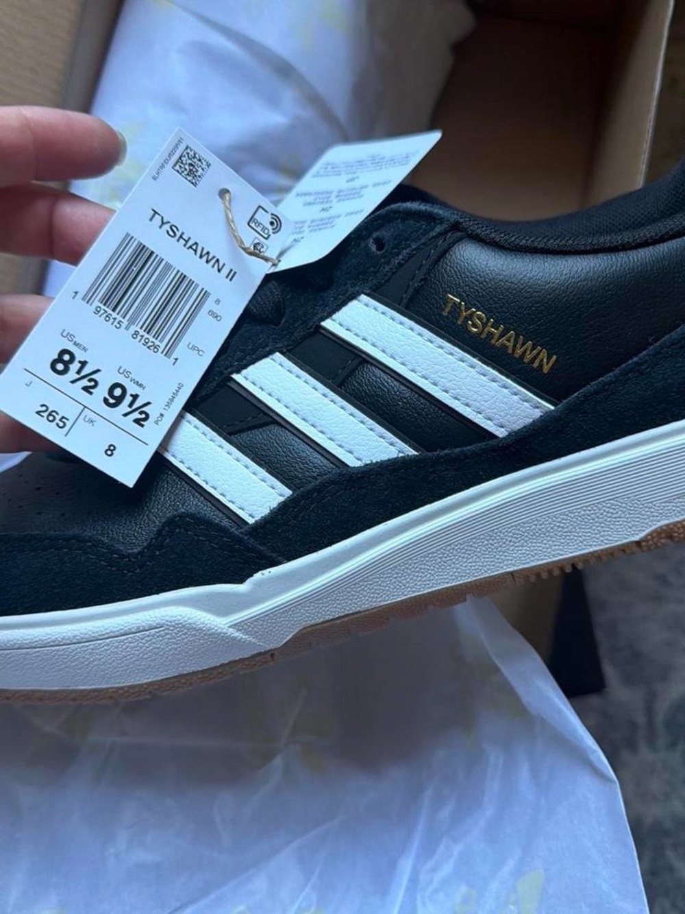 NIB adidas Tyshawn II Black White Sneakers with Gold Branding
